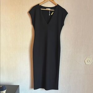 Zara Black Midi Dress with V-Neck size Large